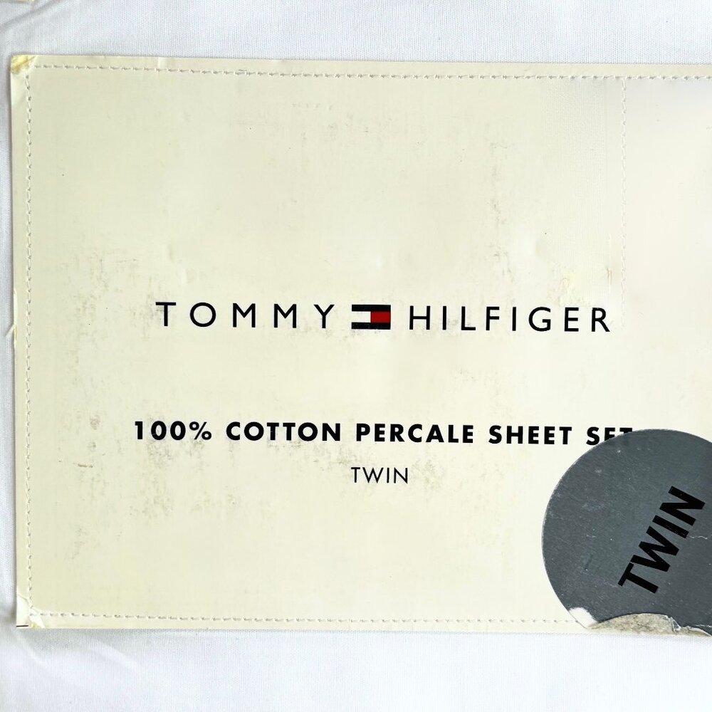 Tommy Hilfiger TWIN Size 100% Cool Crisp Cotton Percale Sheet Set BRIGHT WHITE - Picture 3 of 4